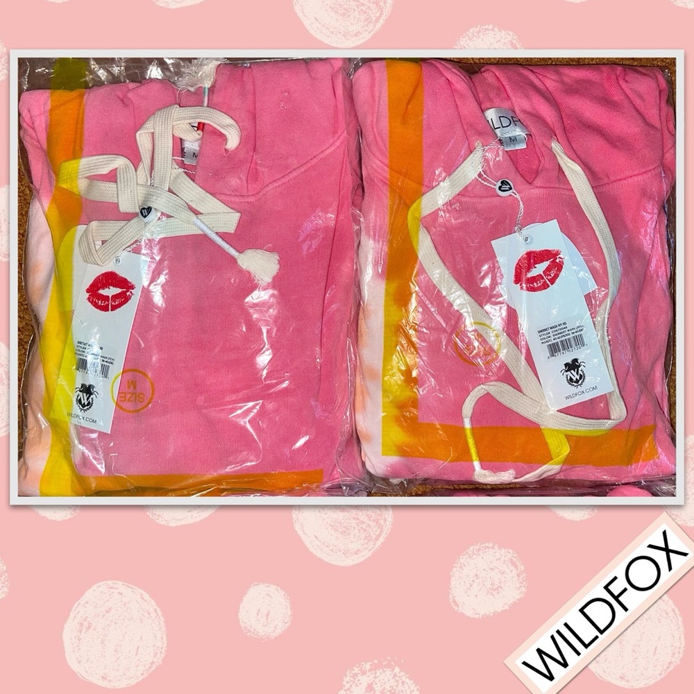 WILDFOX Ivy Sherbet Wash Tie Dye Crop Cotton Hoodie in Sherbet Wash (Peach Pink) - Picture 10 of 11